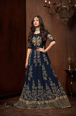 Navy-blue stone georgette Anarkali Suit 1