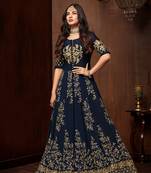 Navy-blue stone georgette Anarkali Suit
