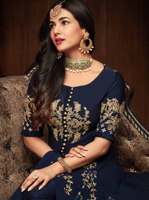 Navy-blue stone georgette Anarkali Suit 2
