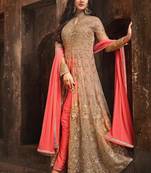 Beige embroidered net Anarkali SUit