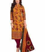 Mustard Floral printed cotton salwar with dupatta