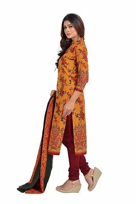 Mustard Floral printed cotton salwar with dupatta 3