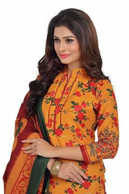Mustard Floral printed cotton salwar with dupatta 4