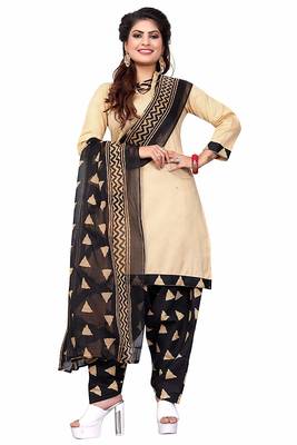 Beige printed pure cotton salwar with dupatta 1