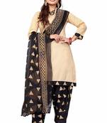 Beige printed pure cotton salwar with dupatta