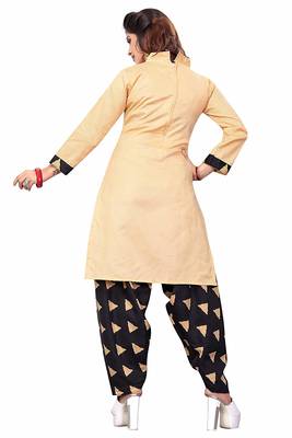 Beige printed pure cotton salwar with dupatta 2