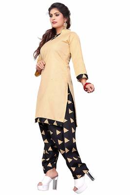 Beige printed pure cotton salwar with dupatta 4