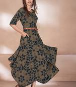 Olive Printed Rayon Long Kurtis