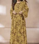 Mustard Printed Rayon Long Kurtis