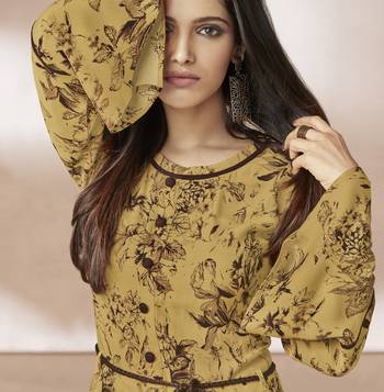 Mustard Printed Rayon Long Kurtis 2