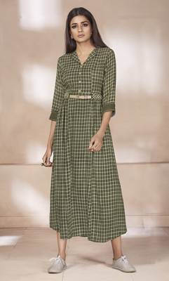 Green Printed Rayon Long Kurtis 1