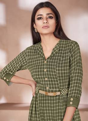 Green Printed Rayon Long Kurtis 2