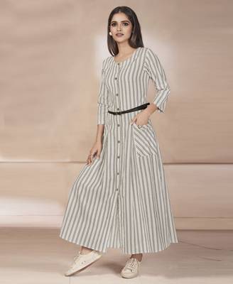 White Printed Rayon Long Kurtis 1