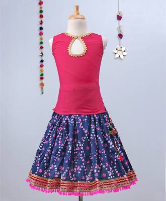 Dark Blue Bandhini Lehenga With Pink Tie Back Choli And Blue Dupatta 4