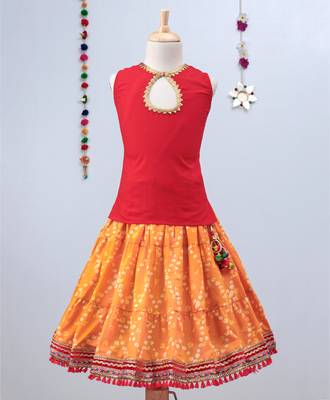Yellow Bandhini Lehenga With Red Tie Back Choli And Yellow Dupatta 4