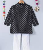 Printed Black Kurta With White Pajama