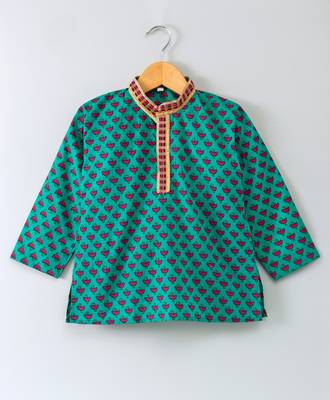 Printed Green Kurta With White Pajama 2