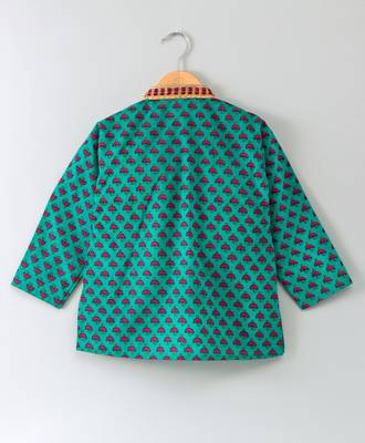Printed Green Kurta With White Pajama 3