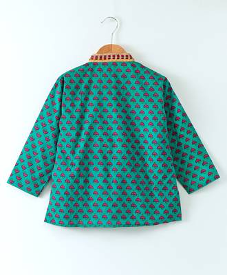 Printed Green Kurta With Contrast Pink Dhoti 3