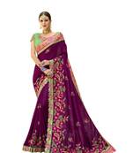 Dark purple embroidered art silk saree with blouse