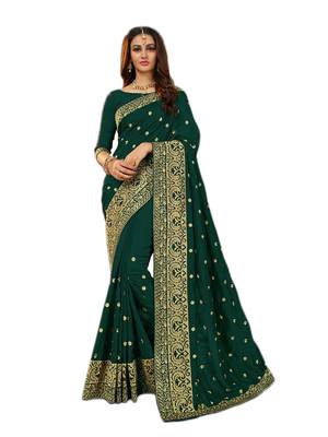 Green embroidered art silk saree with blouse 1