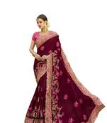 Maroon embroidered art silk saree with blouse