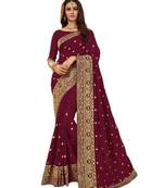 Maroon embroidered art silk saree with blouse