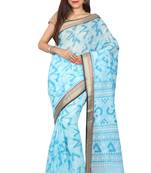 Blue printed cotton saree with blouse