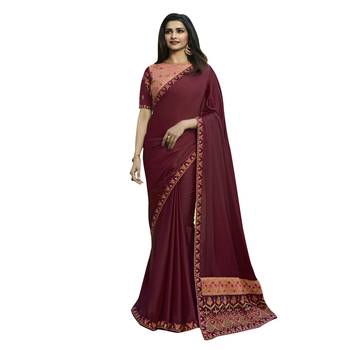 Brown embroidered art silk saree with blouse 1