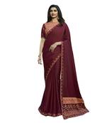 Brown embroidered art silk saree with blouse