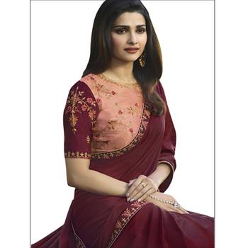 Brown embroidered art silk saree with blouse 2