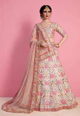 Baby Pink Resham Zari Sequins And Dori Embroidered Art Silk Indian Bollywood Lehenga Dress 1