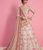 Baby Pink Resham Zari Sequins And Dori Embroidered Art Silk Indian Bollywood Lehenga Dress