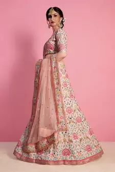 Baby Pink Resham Zari Sequins And Dori Embroidered Art Silk Indian Bollywood Lehenga Dress