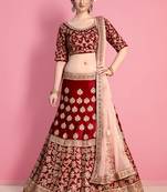 Maroon Resham And Sequins Embroidered Velvet Semi Stitched Lehenga Choli With Dupatta