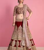 Maroon Resham And Sequins Embroidered Velvet Semi Stitched bridal lehenga