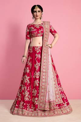 Pink Glitter Sequin Embroidered Velvet Semi Stitched Wedding lehenga 1
