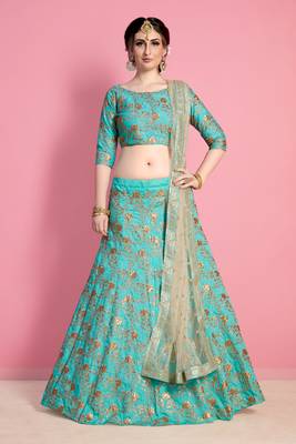 Glamorous Neon Green Colored Sequins Embroidered Art Silk Fabric Lehenga choli for wedding 1