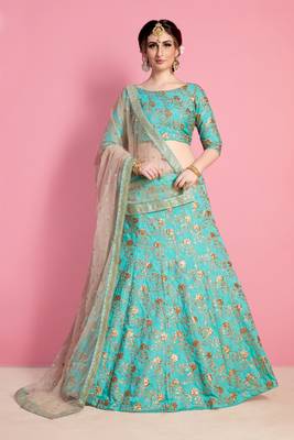 Glamorous Neon Green Colored Sequins Embroidered Art Silk Fabric Lehenga choli for wedding 2
