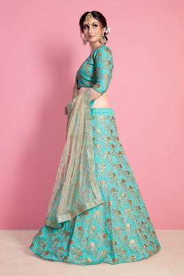 Glamorous Neon Green Colored Sequins Embroidered Art Silk Fabric Lehenga choli for wedding 3