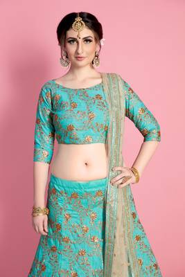 Glamorous Neon Green Colored Sequins Embroidered Art Silk Fabric Lehenga choli for wedding 4