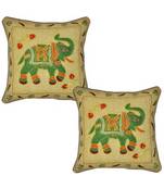 Vintage embroidered Elephant Design cotton Cushion Cover Pillow Cover 17 Inches 2 Pcs