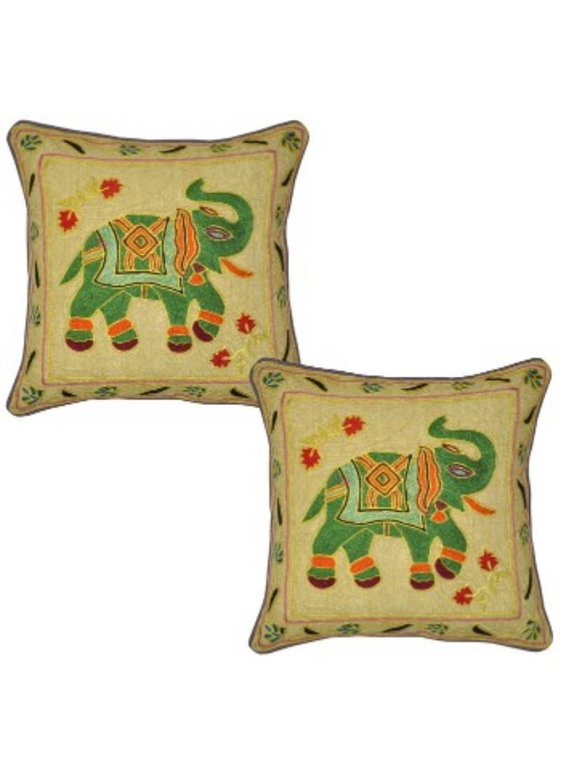 Vintage embroidered Elephant Design cotton Cushion Cover Pillow Cover 17 Inches 2 Pcs