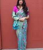 Sky blue woven silk saree with blouse