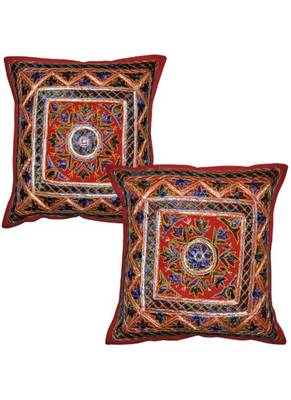 Indian embroidery Work Design cotton Elegant Cushion Cover 16 X 16 Inches Set Of 2 Pcs 1