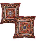 Indian embroidery Work Design cotton Elegant Cushion Cover 16 X 16 Inches Set Of 2 Pcs