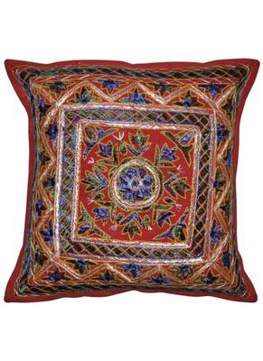 Indian embroidery Work Design cotton Elegant Cushion Cover 16 X 16 Inches Set Of 2 Pcs 2