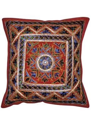 Indian embroidery Work Design cotton Elegant Cushion Cover 16 X 16 Inches Set Of 2 Pcs 3