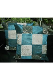 Handcrafted patchwork Decorated silk Pillow Cushion Cover 16 X 16 Inches Set ...