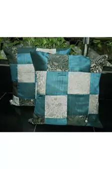 Handcrafted patchwork Decorated silk Pillow Cushion Cover 16 X 16 Inches Set ...